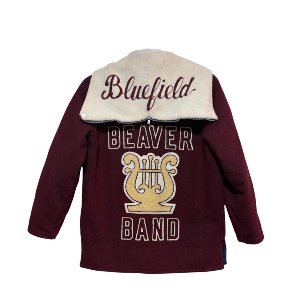 Vintage 1982 Beaver Band Letterman Jacket L Zip Hood Music Oboe Flute Quilted